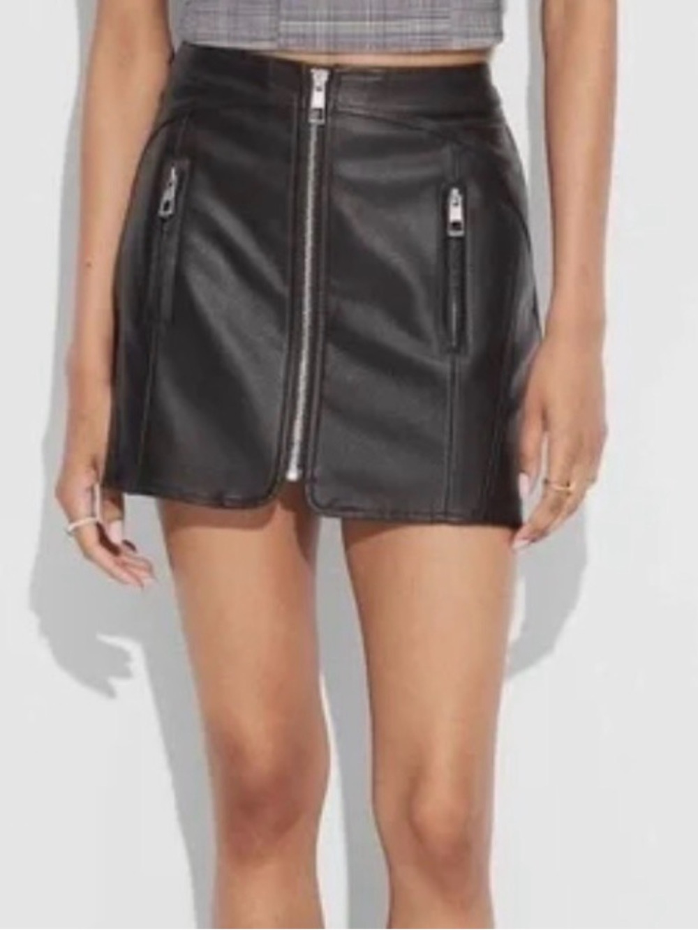 wild fable Brown Faux Leather Zip-Front Mini Skirt, Small
